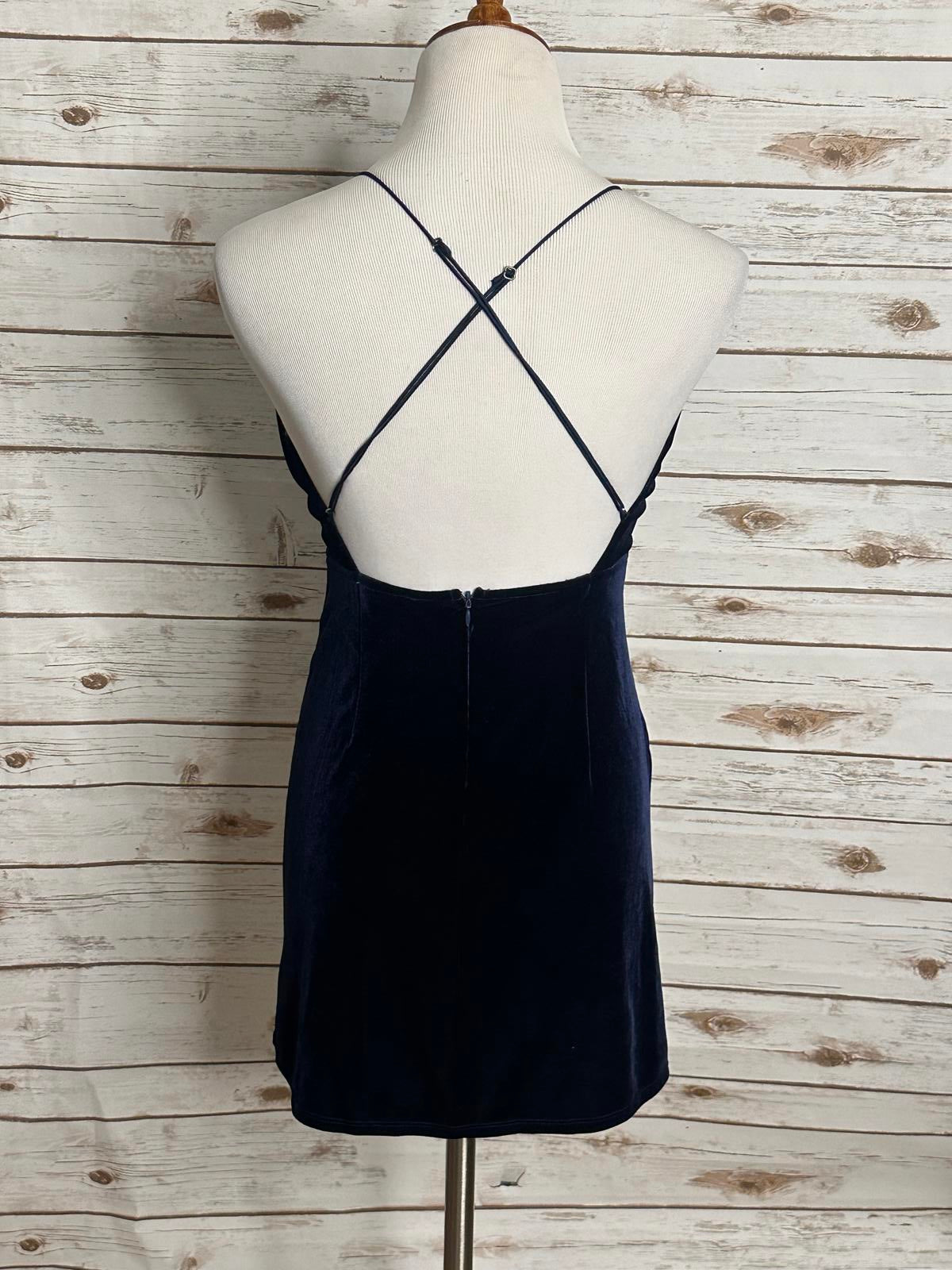 Cotton Candy LA dark blue goth halter draped front velvet mini dress Size Small