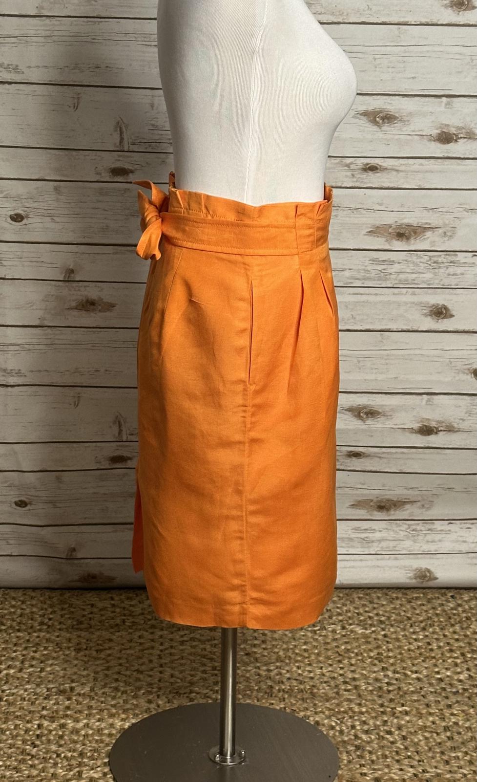 Ann Taylor office siren orange linen-blend paperbag pencil skirt Size 8P