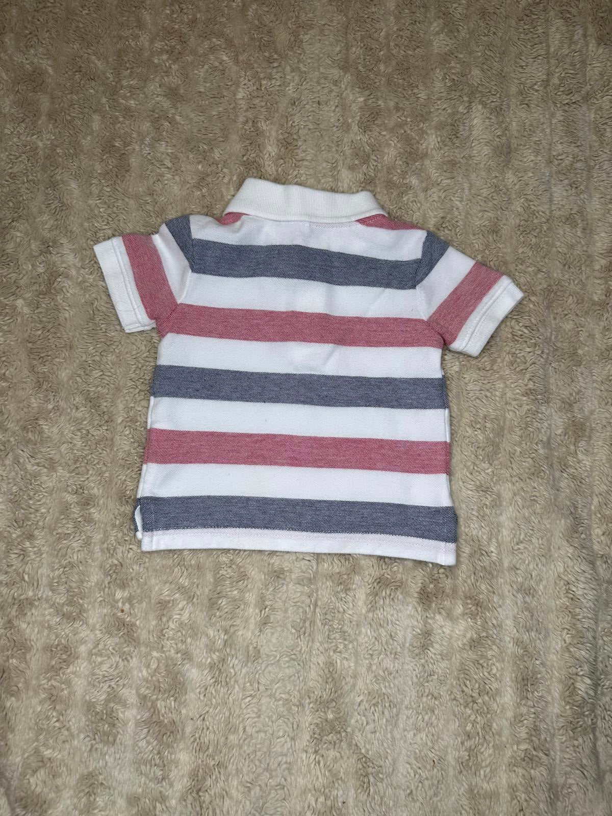 Janie and Jack white/blue/red striped short sleeve cotton polo shirt Size 6-12M