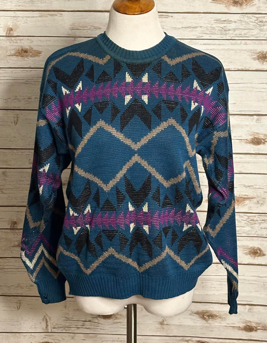 Vintage Perry Ellis grandpacore multicolored cotton pullover sweater Size Small