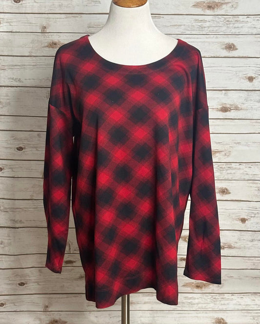 J. Jill red/black plaid loungewear Simply Supima scoop neck tunic Size Large