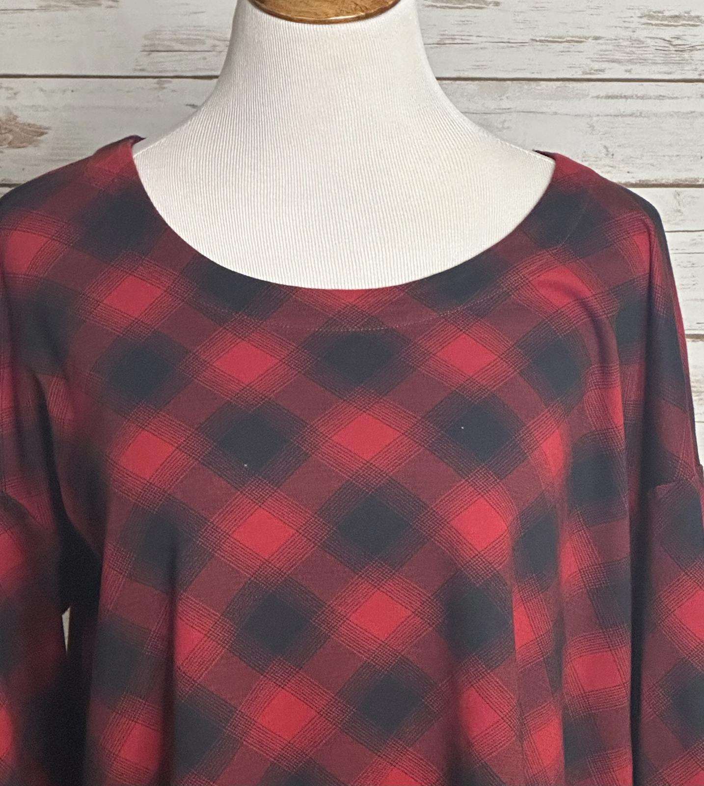J. Jill red/black plaid loungewear Simply Supima scoop neck tunic Size Large