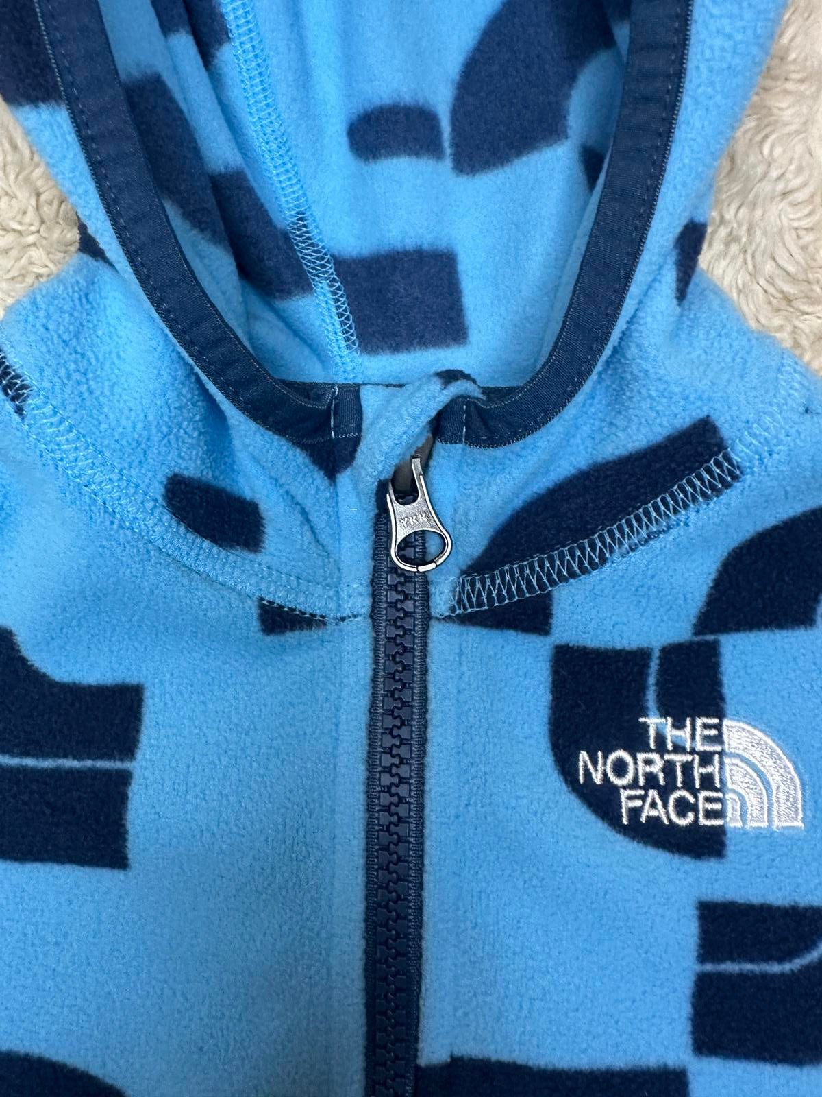 The North Face Glacier sky blue/navy full zip fleece hoodie Size 6-12 Months