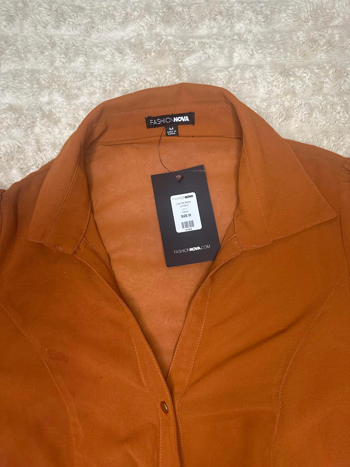 Fashion Nova lightweight cognac brown 'Like Me Better' jumpsuit Size Medium