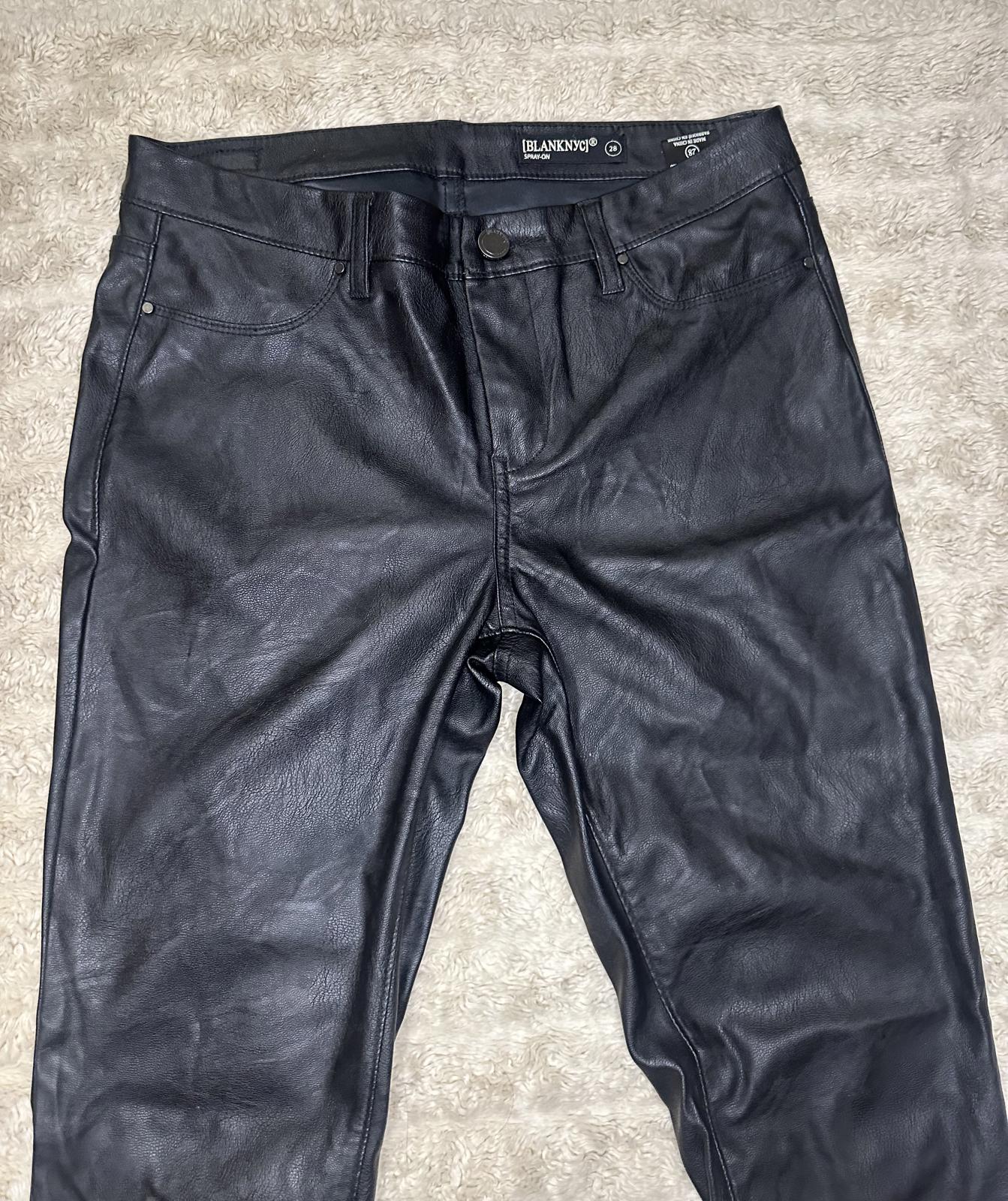 Blank NYC 'Spray-On' mob wife black vegan faux leather skinny jeans Size 28