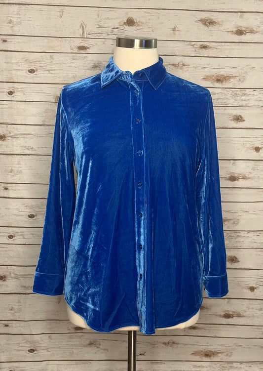 Soft Surroundings sapphire blue velvet button-down shirt Size PL