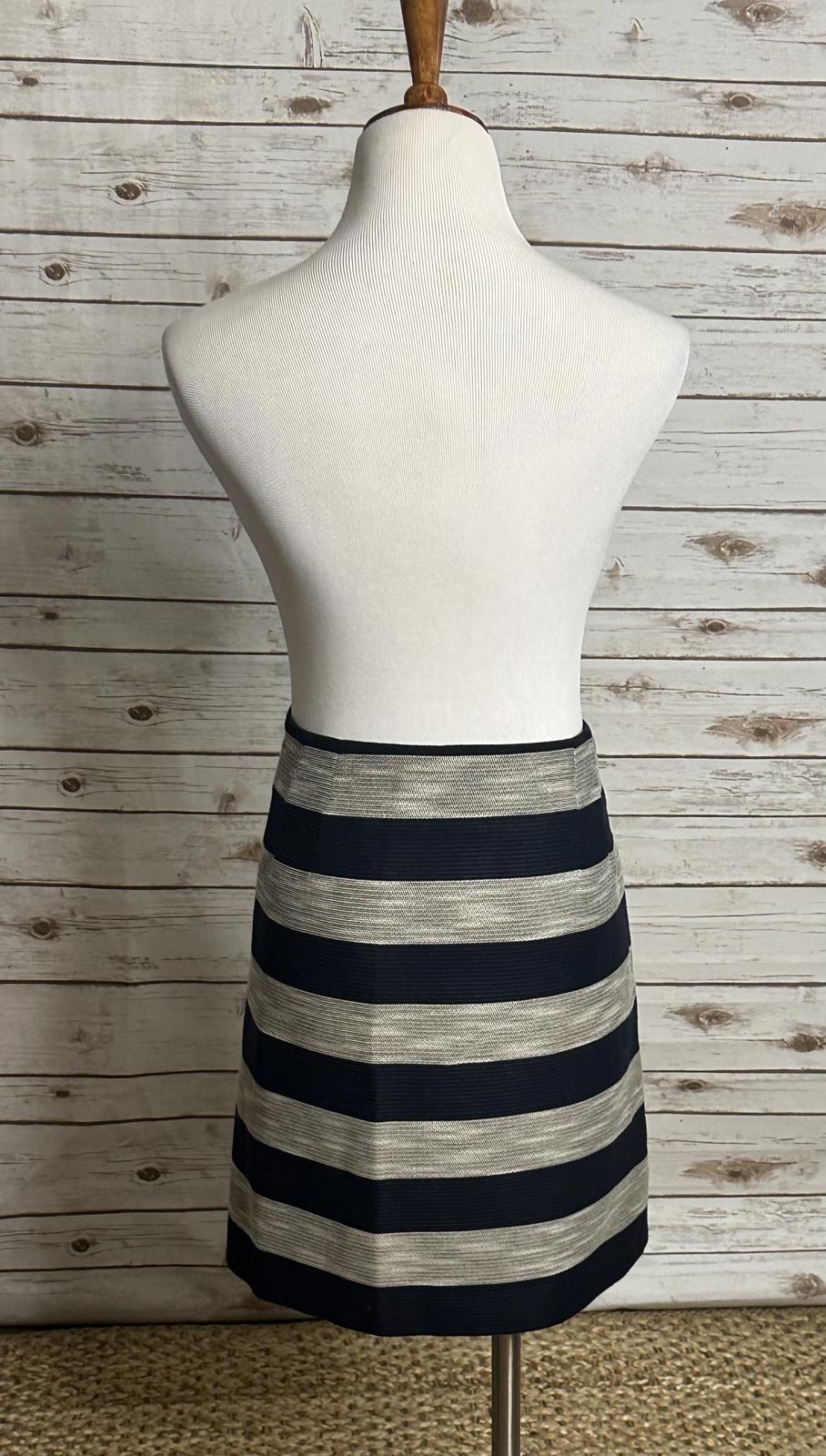 LOFT corpcore navy/grey striped cotton-blend A-line mini skirt Size 14