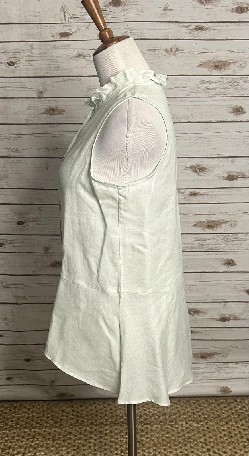 Worth New York pleated collar sleeveless button-up linen-blend shirt Size 12