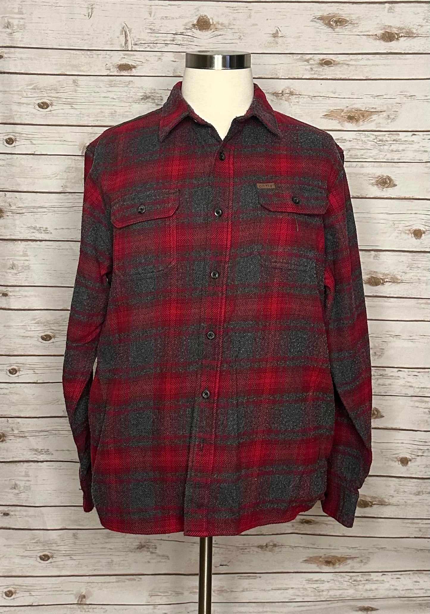 Orvis cotton-blend red/grey plaid flannel shacket Size XL