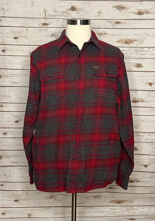 Orvis cotton-blend red/grey plaid flannel shacket Size XL