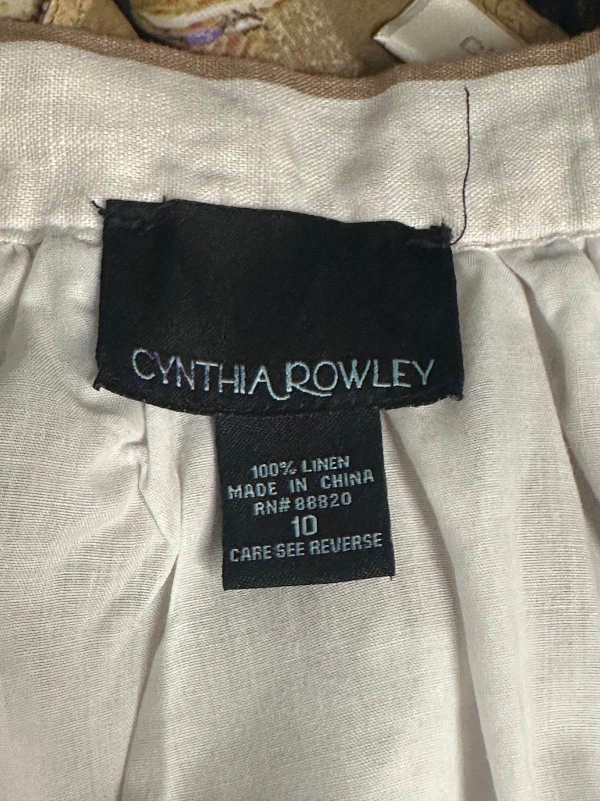 Cynthia Rowley modern classic tan/white striped linen A-line skirt Size 10