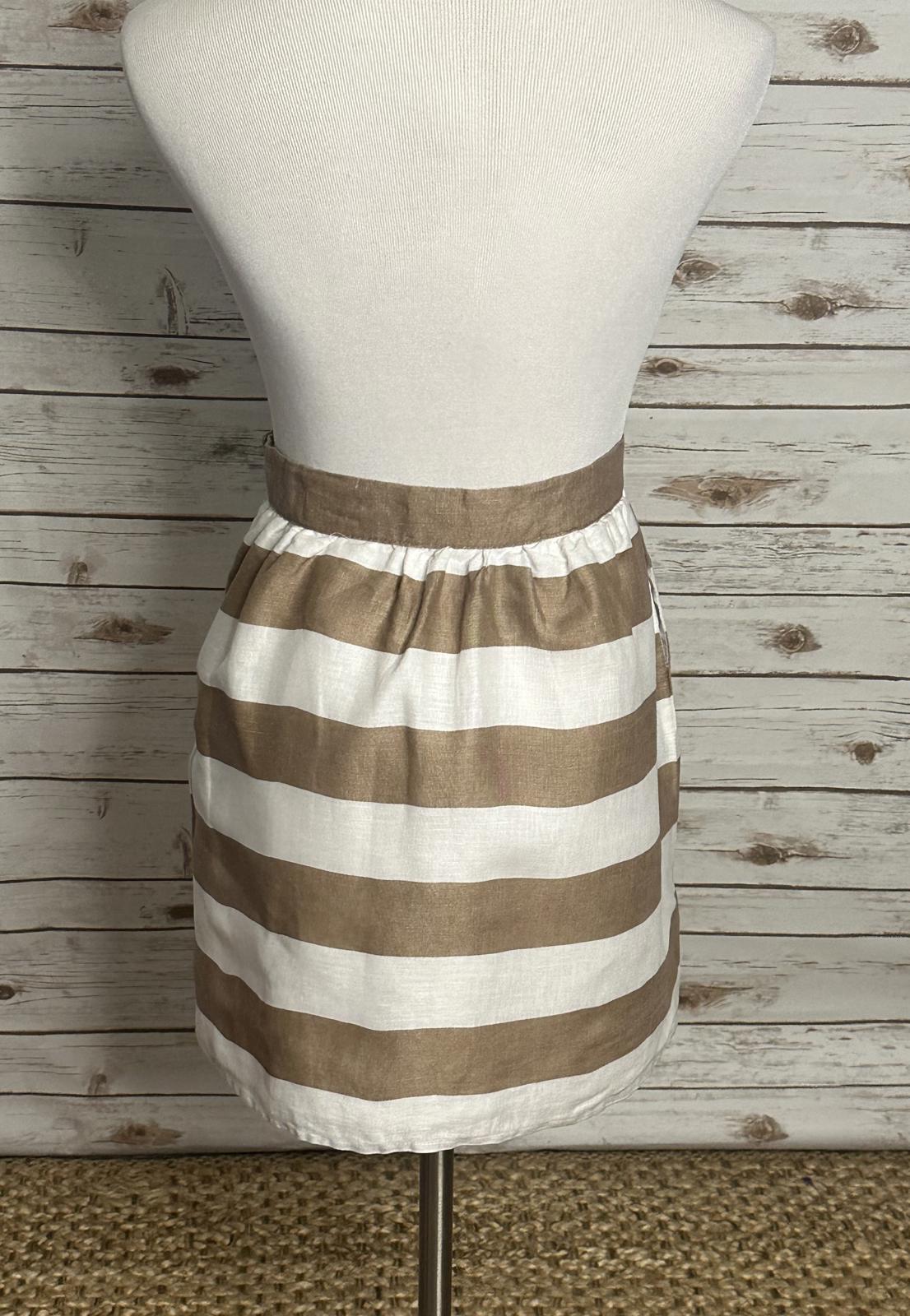 Cynthia Rowley modern classic tan/white striped linen A-line skirt Size 10