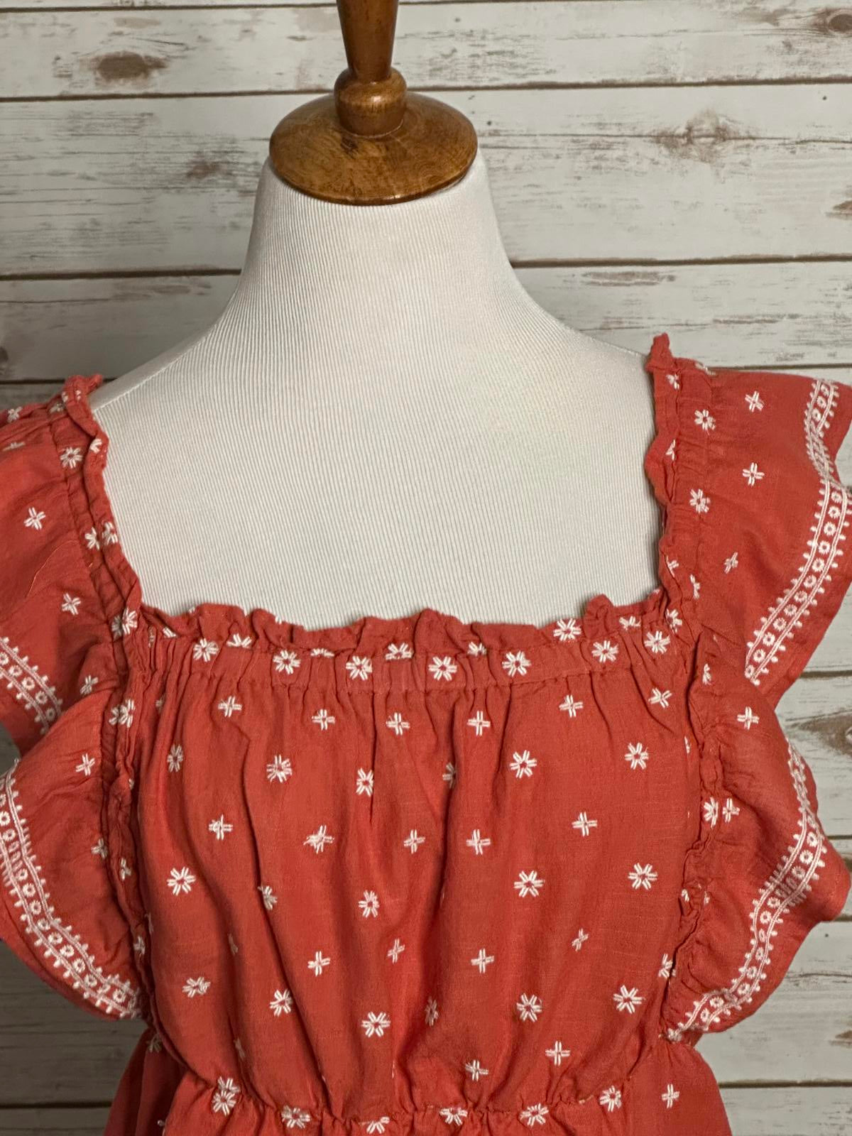 Old Navy cotton/linen ruffled embroidered floral smocked babydoll top Size Large