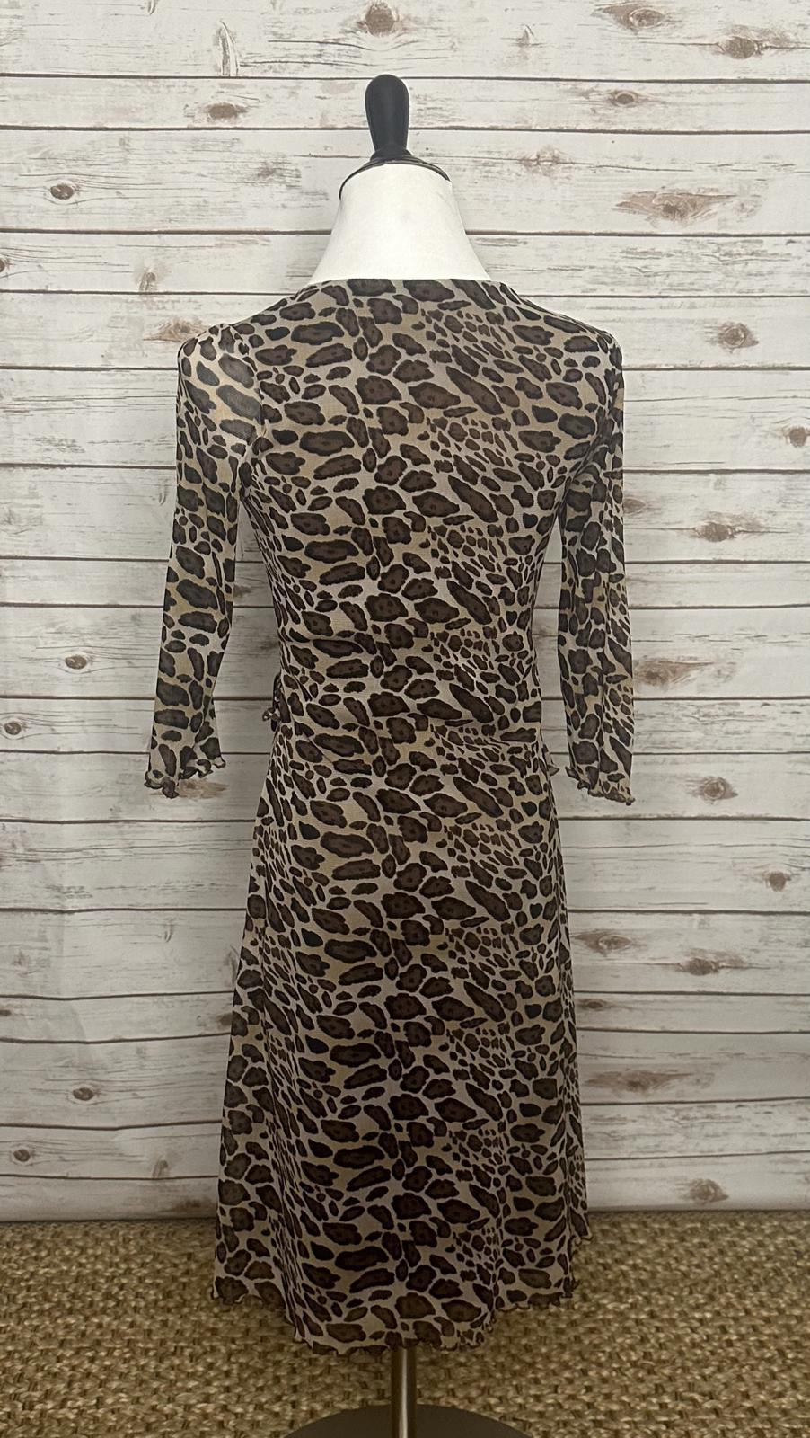 BCBG MaxAzria Y2K mob wife Michael animal-print mesh wrap dress Size XS