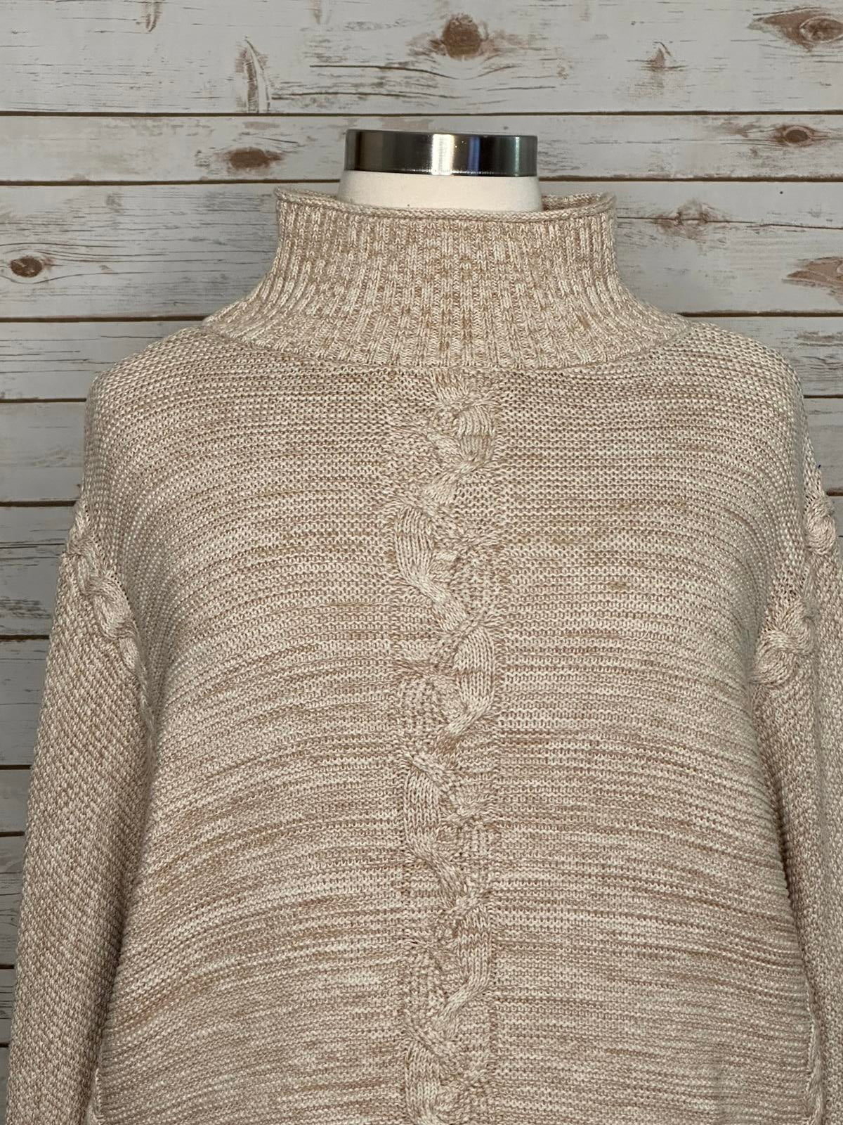 GAP classic oatmeal marled mock neck cotton cable knit sweater Size XL