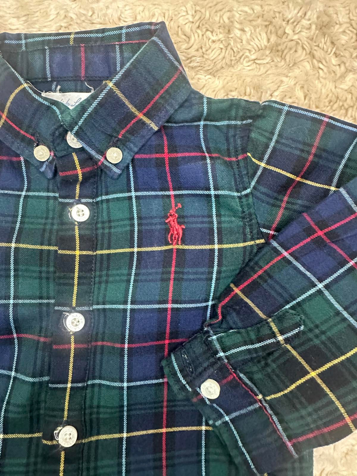 Ralph Lauren classic cotton green plaid button-down onesie Size 6M