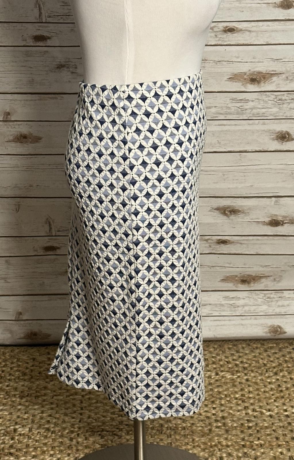 Zara Trafalac blue/white geometric textured bodycon pencil skirt Size Large