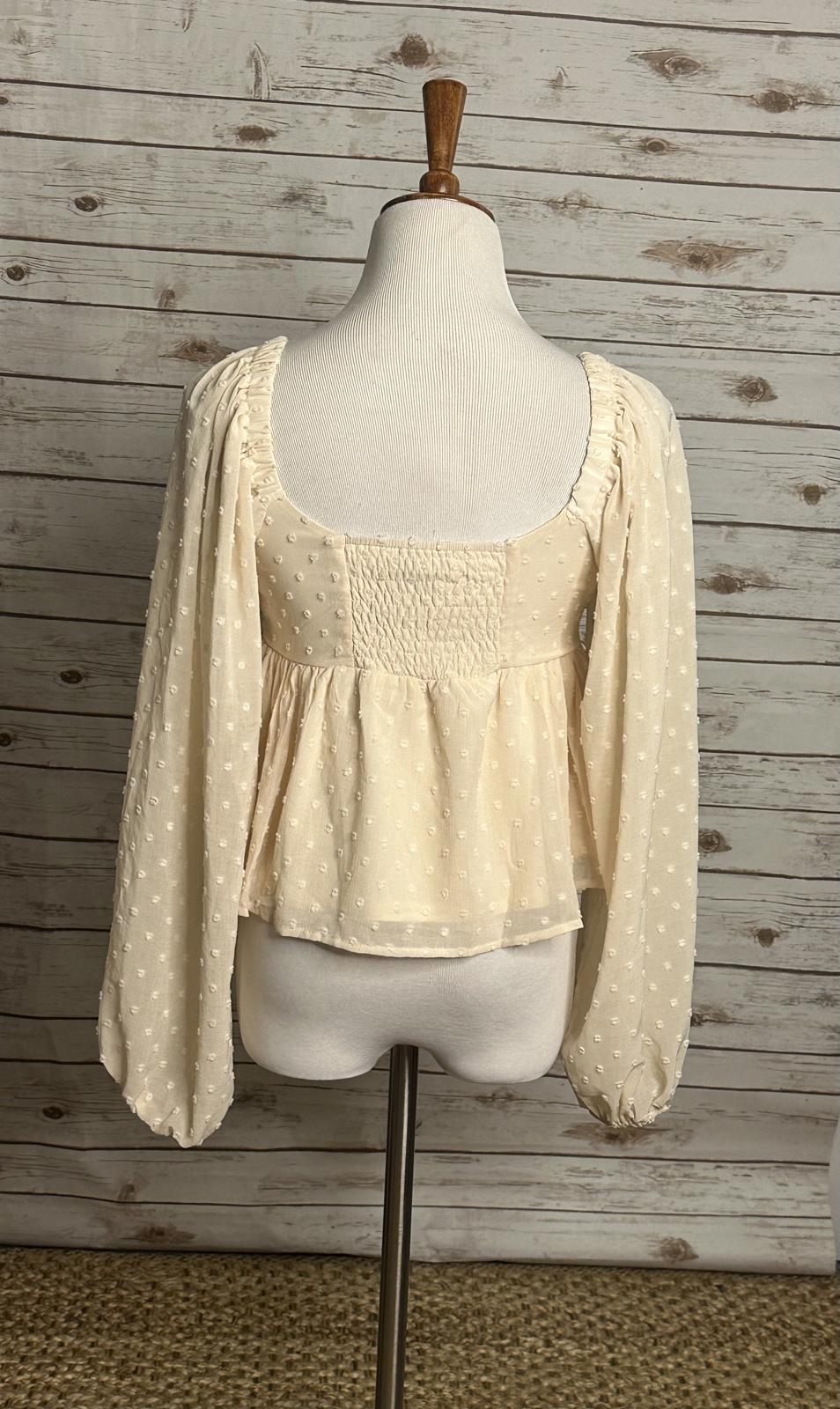 She+Sky ivory Y2K coquette floral swiss/polka-dot babydoll blouse Size Small