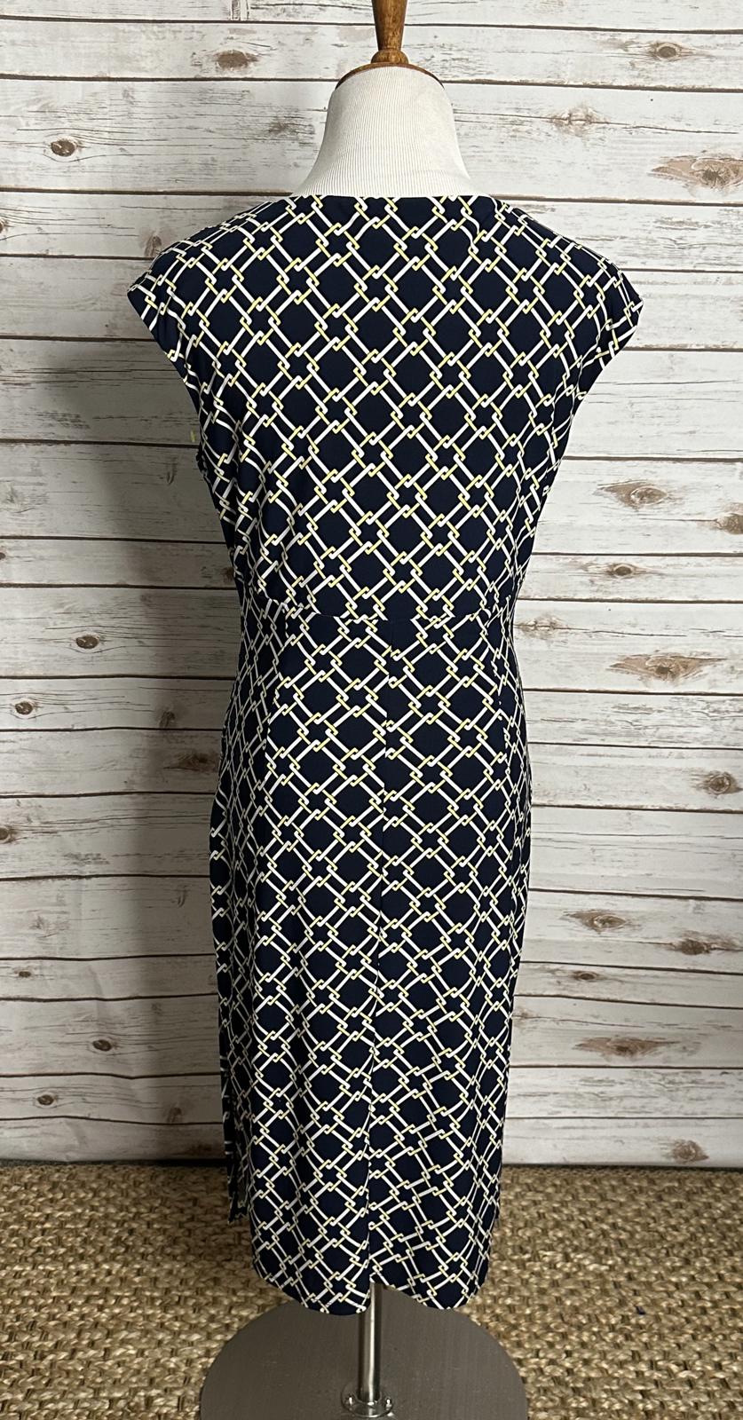 Lauren Ralph Lauren navy/yellow/white ruched faux wrap sheath dress Size 10