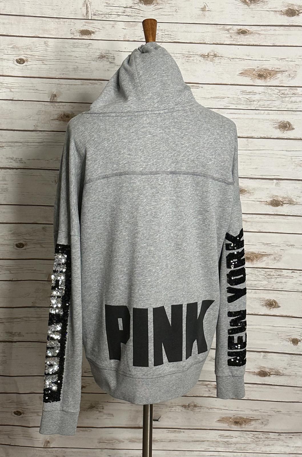 Victoria's Secret PINK sequin 'New York' cowl neck fleece sweatshirt Size Large