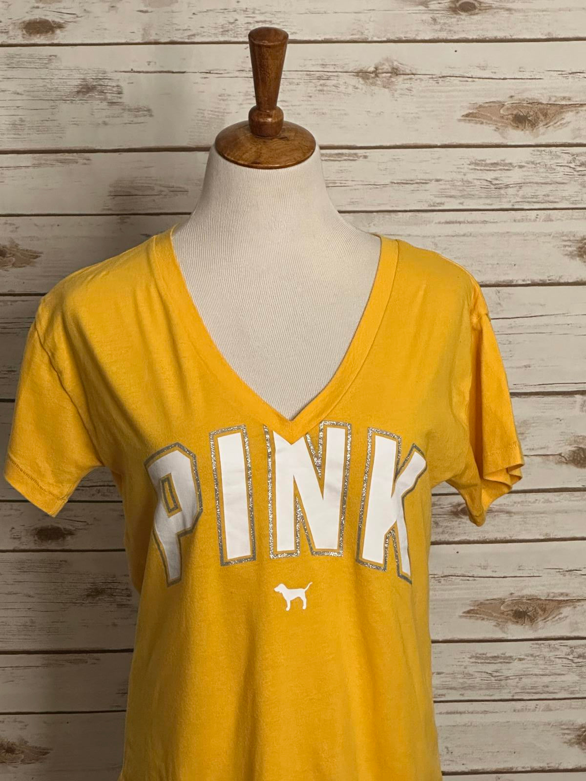 Victoria's Secret PINK yellow V-neck oversized boyfriend T-shirt Size XS