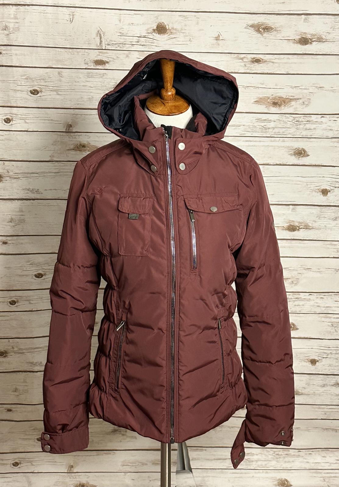 Obermeyer Leighton burgundy hooded insulated full zip ski jacket Size 10