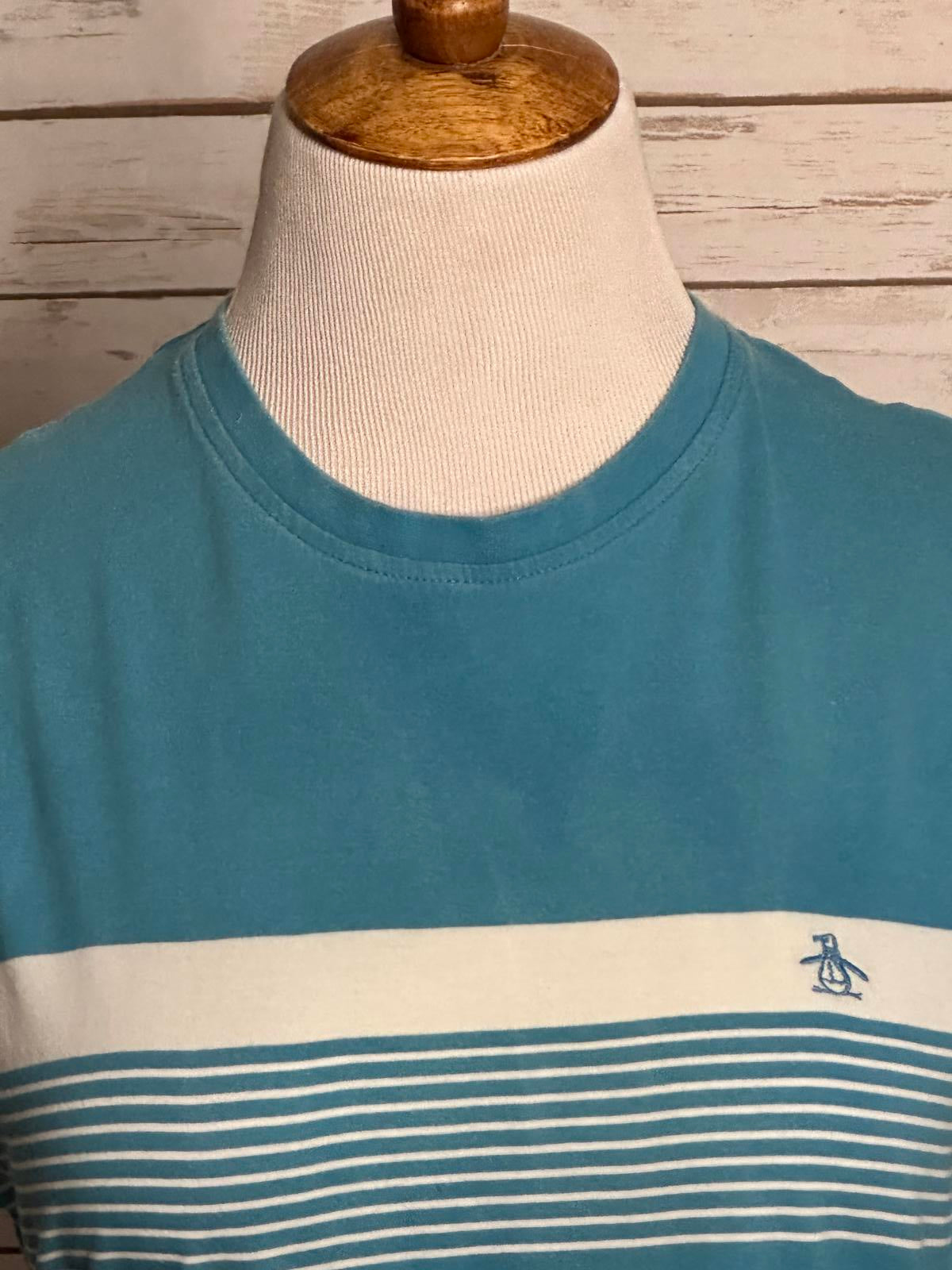 Original Penguin turquoise striped cotton short sleeve t-shirt Size Small