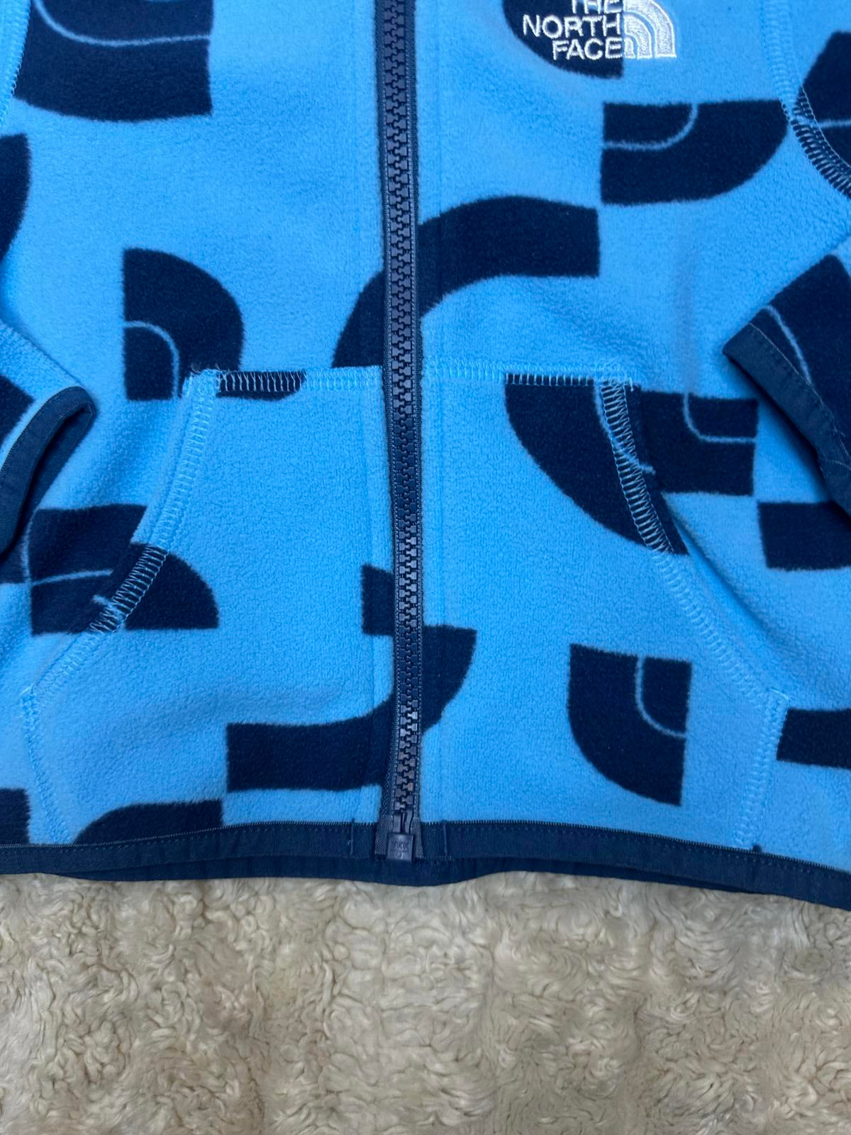The North Face Glacier sky blue/navy full zip fleece hoodie Size 6-12 Months