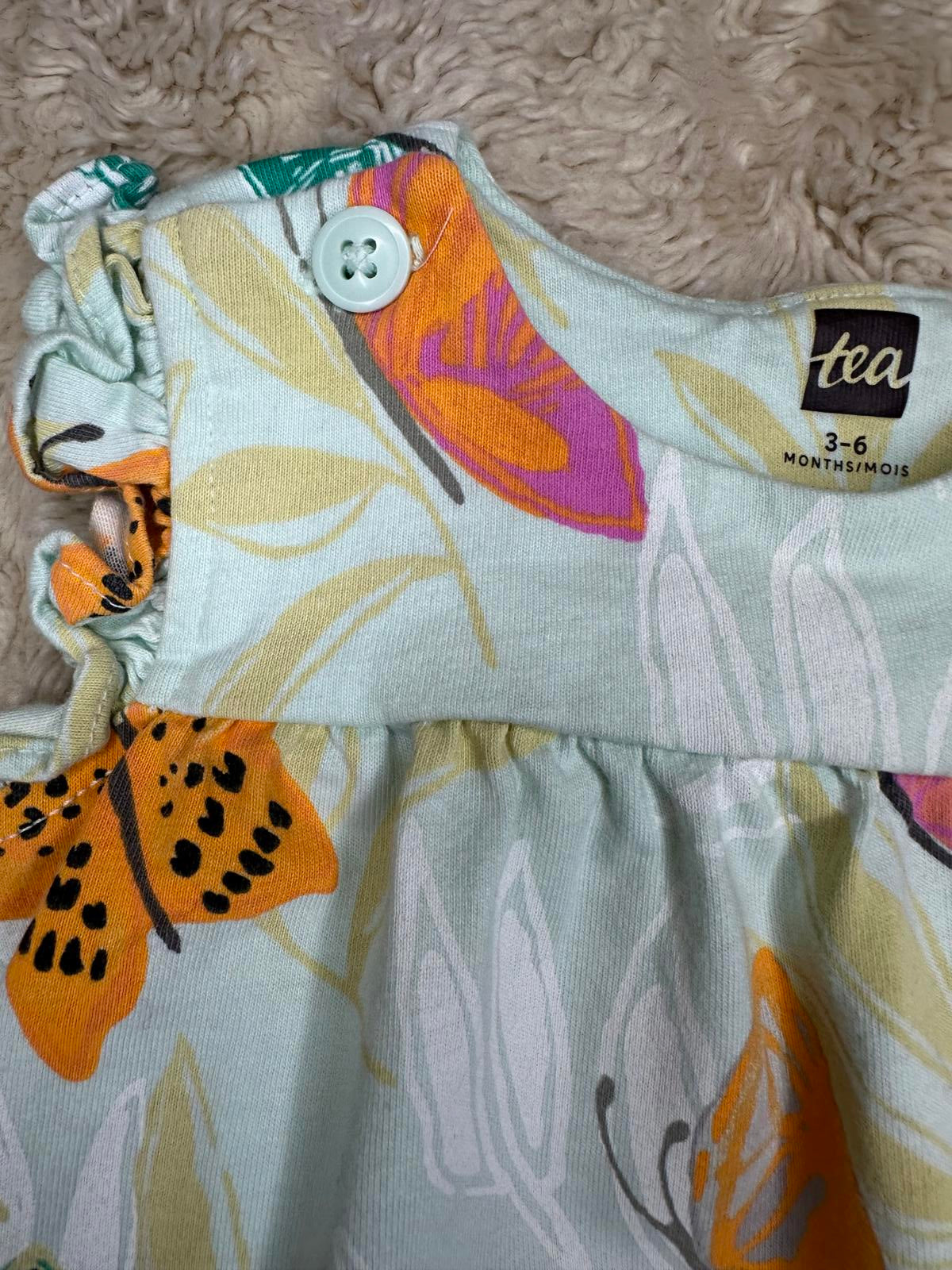 Tea Collection mint green butterfly flutter sleeve cotton short romper Size 3-6M