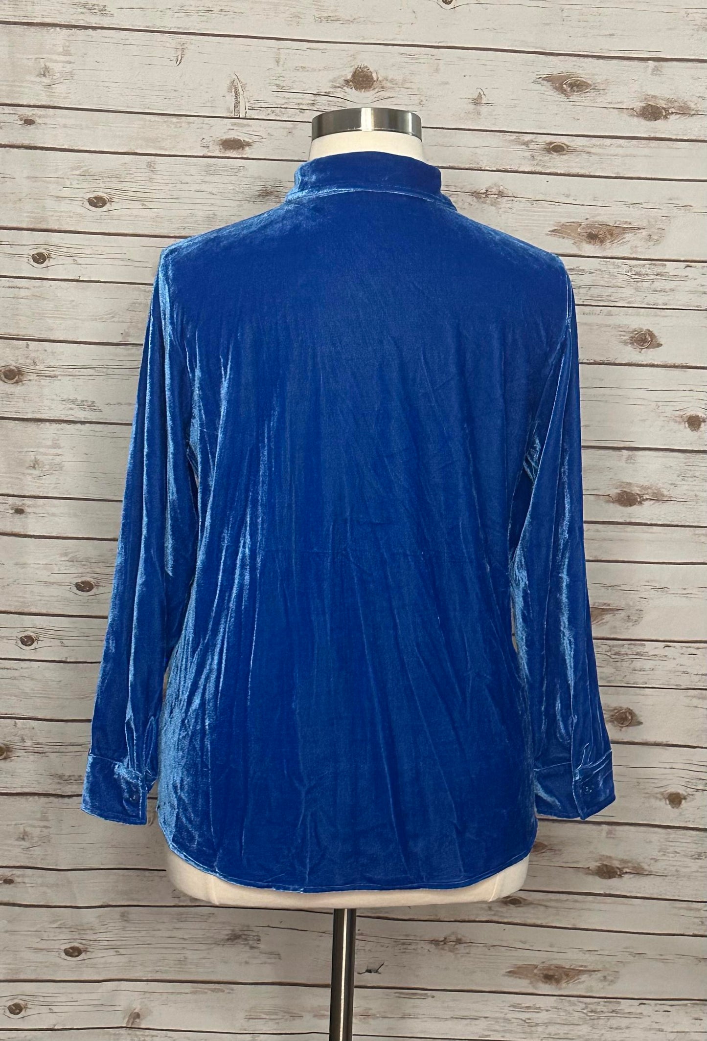 Soft Surroundings sapphire blue velvet button-down shirt Size PL
