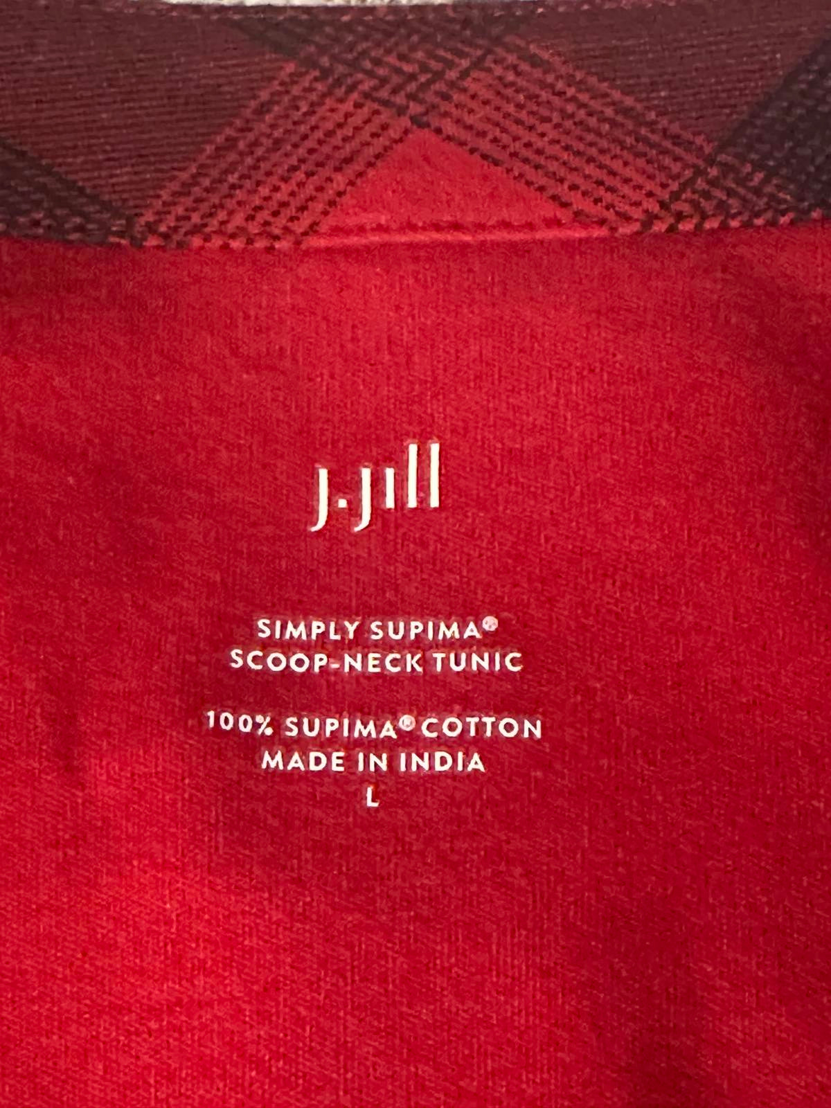 J. Jill red/black plaid loungewear Simply Supima scoop neck tunic Size Large