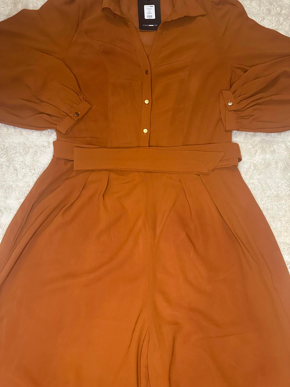 Fashion Nova lightweight cognac brown 'Like Me Better' jumpsuit Size Medium