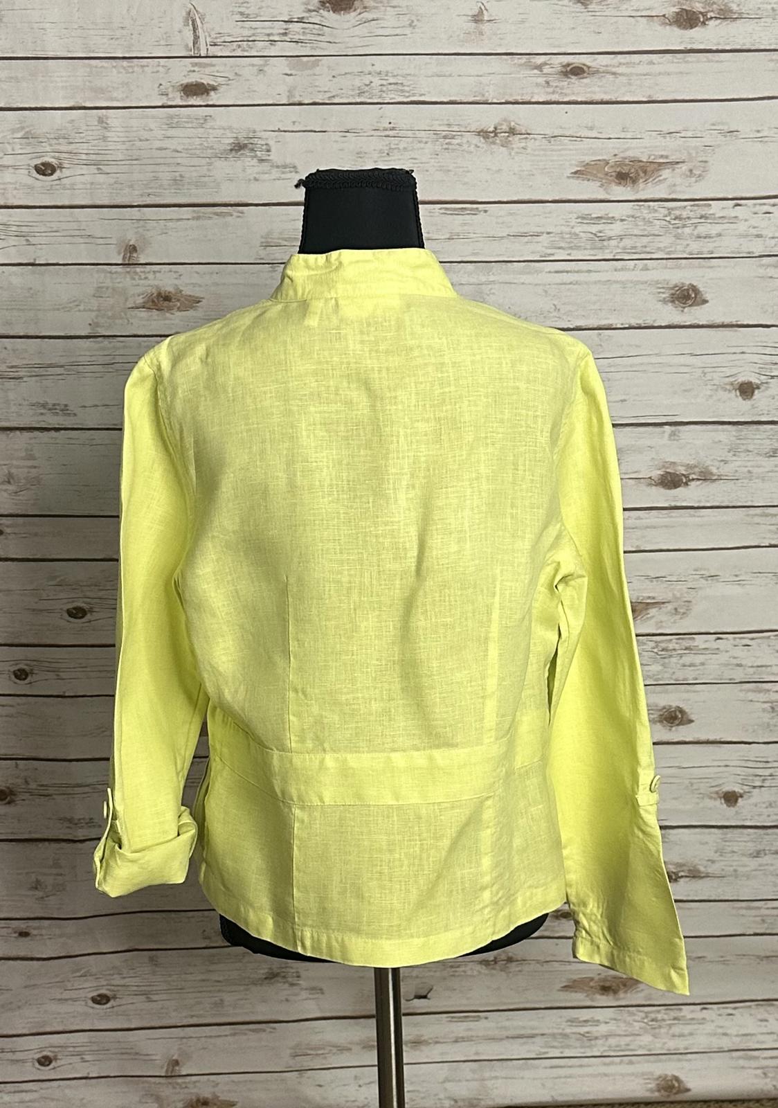 Chico's green linen mandarin collar long sleeve peplum jacket Size 0.5/Small/6