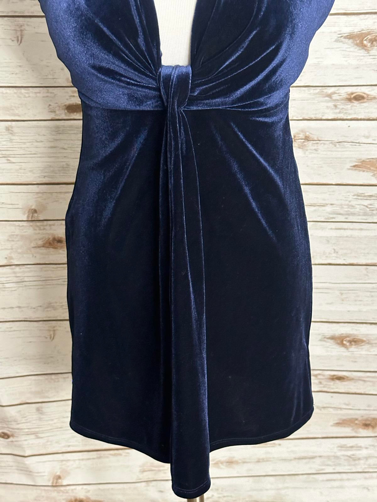 Cotton Candy LA dark blue goth halter draped front velvet mini dress Size Small