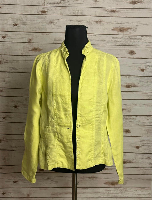 Chico's green linen mandarin collar long sleeve peplum jacket Size 0.5/Small/6