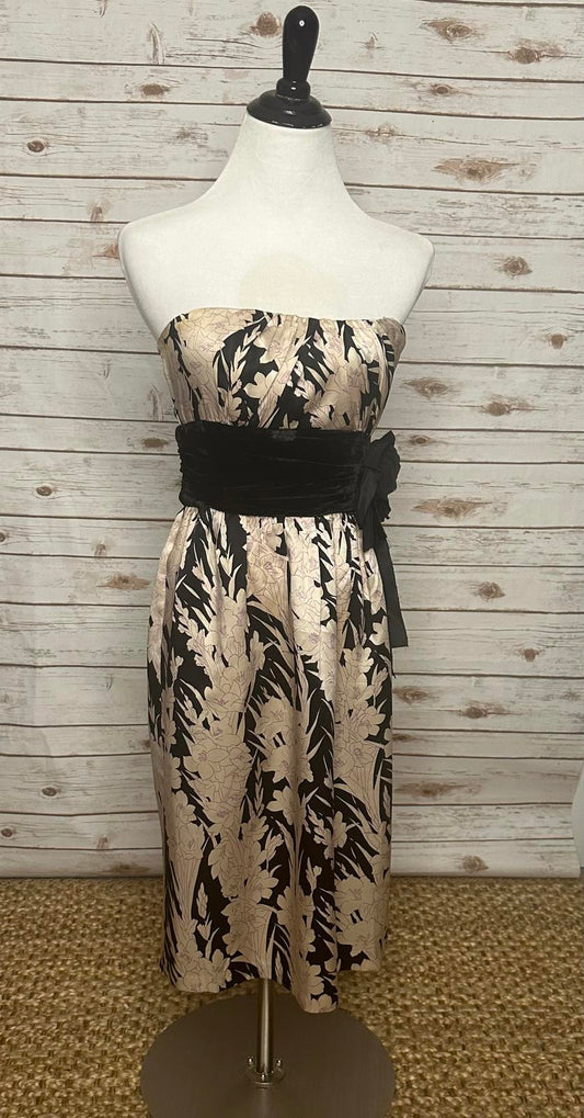 Tracy Reese black/cream floral classic whimisigoth strapless silk dress Size 4