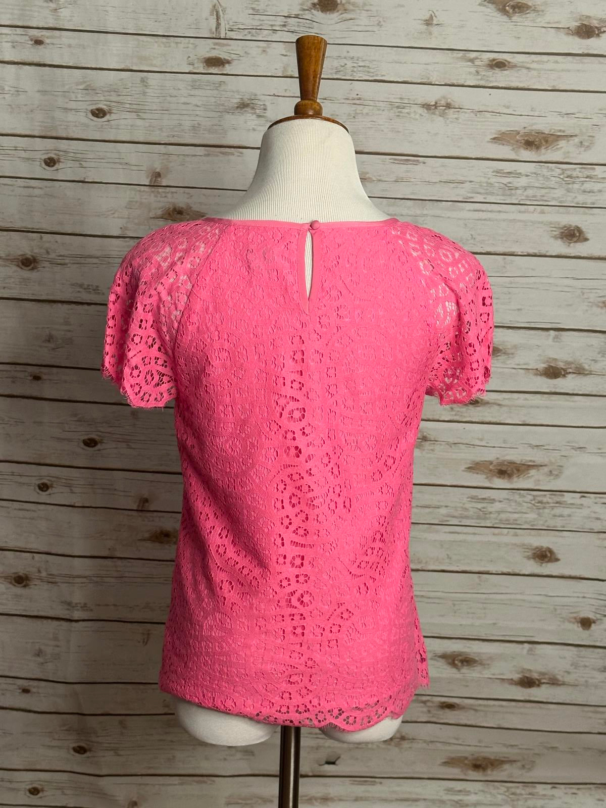 J. Crew classic bright pink coquette Rainbow Lace short sleeve blouse Size 4