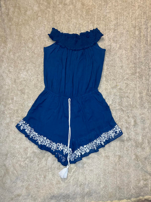 Lucky Brand blue cotton embroidered off-shoulder beach cover-up/romper Size S