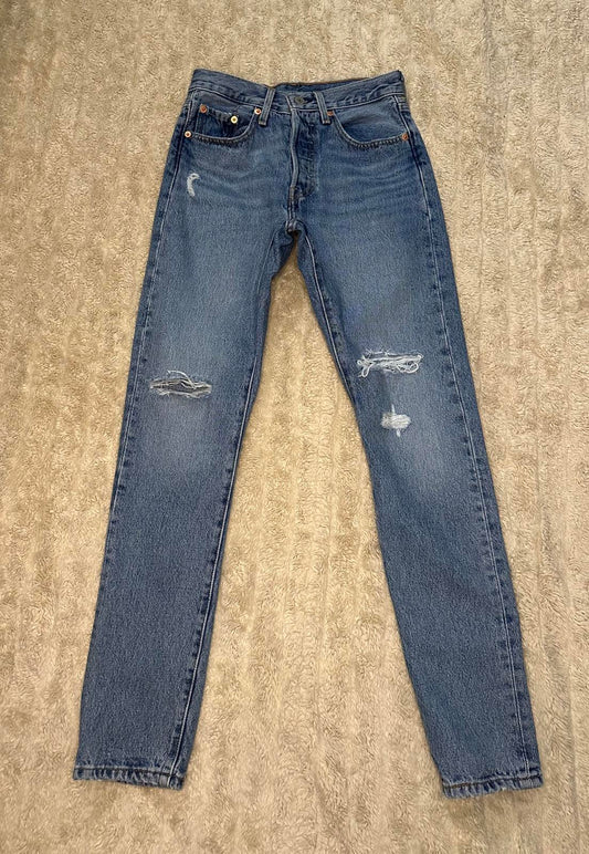Levi's 501S Skinny distressed medium wash button-fly denim jeans Size 24x30