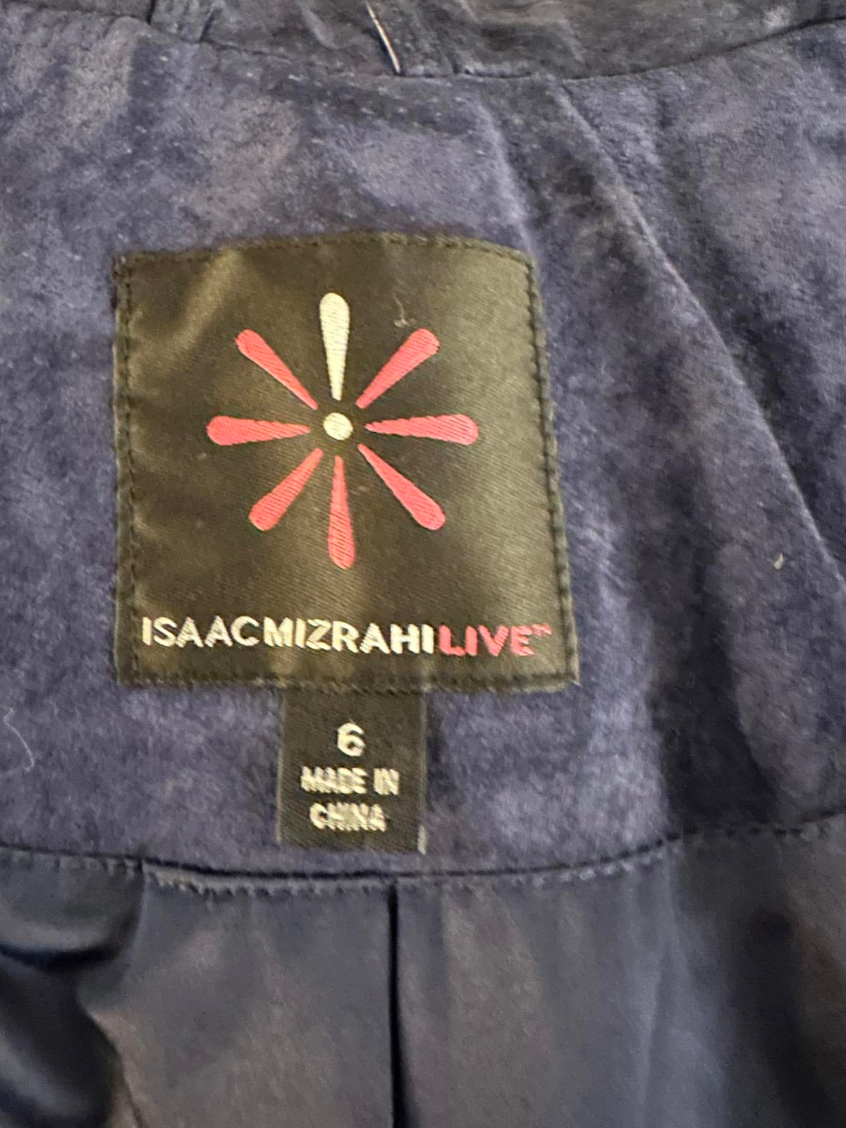 Isaac Mizrahi Live classic blue suede single-breasted trench coat Size Small