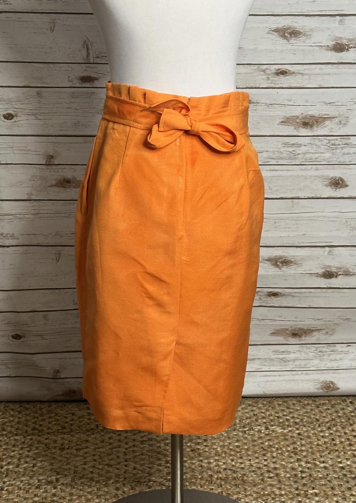 Ann Taylor office siren orange linen-blend paperbag pencil skirt Size 8P
