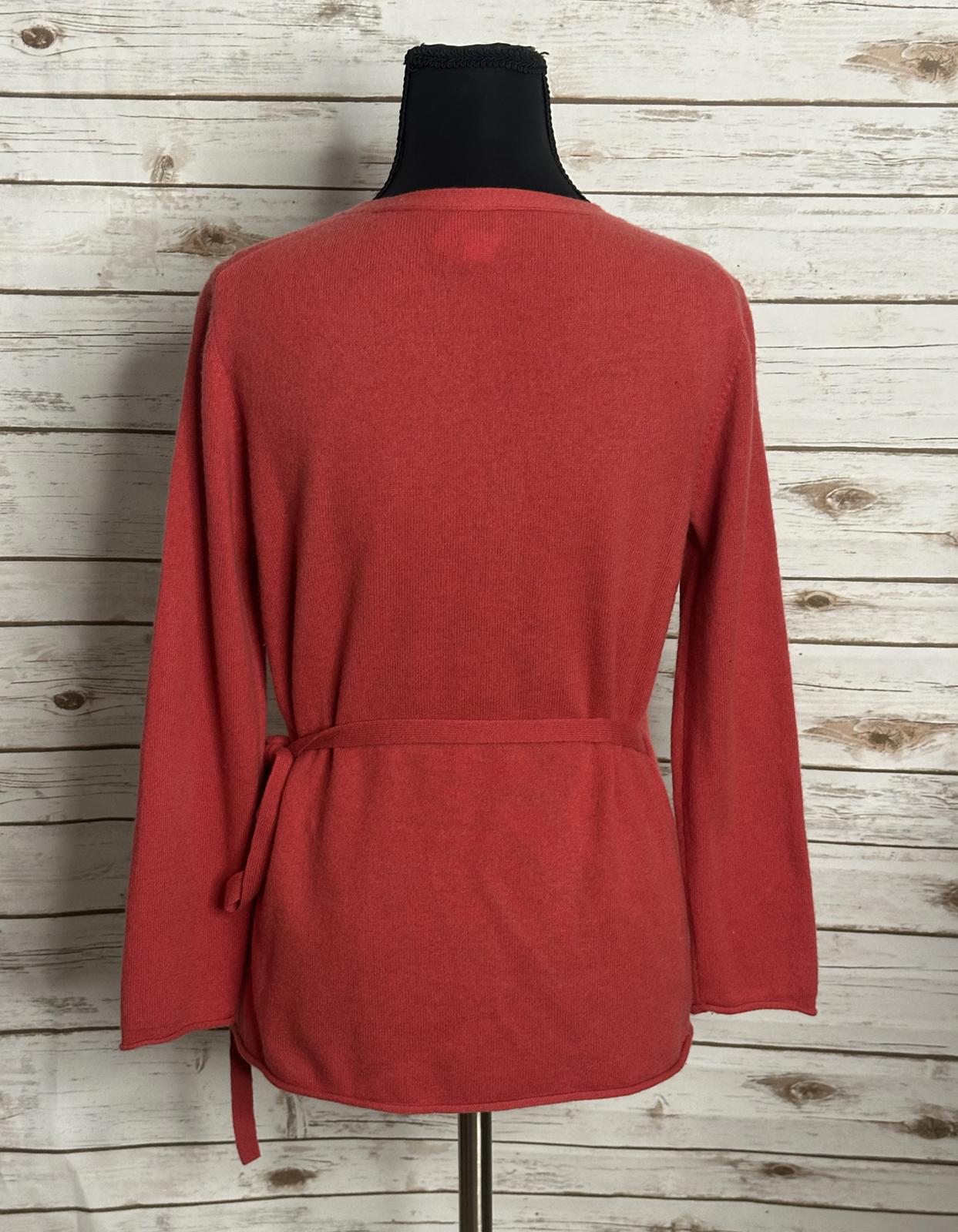 Garnet Hill cozycore casual coral cashmere V-neck wrap sweater Size Small