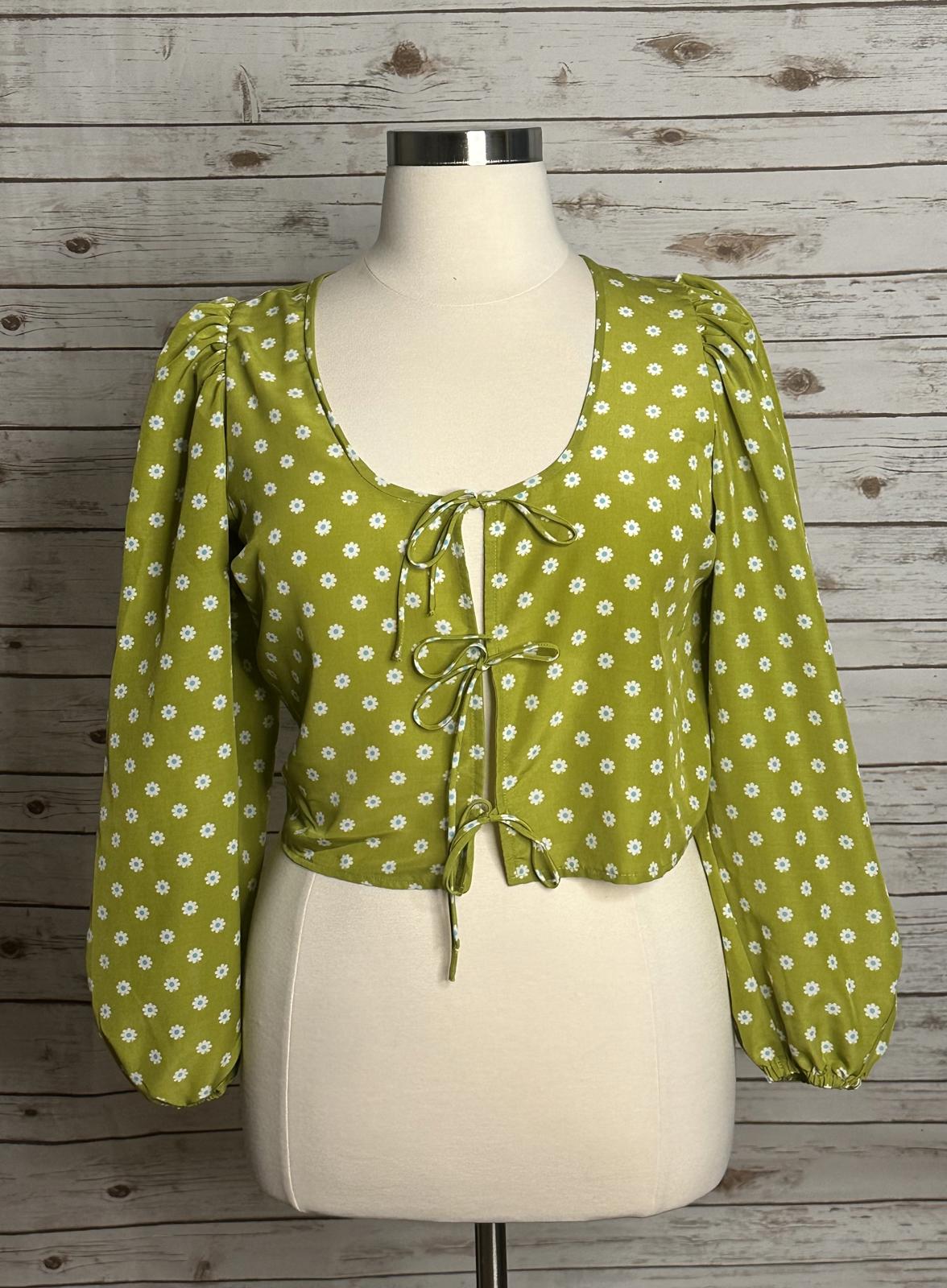 Levi's Y2K 90's Embry lime green daisy tie-front blouse Size Large