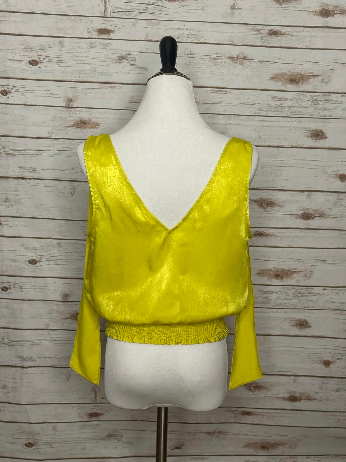 Maeve by Anthropologie Alida chartreuse satin cowl-neck sleeveless blouse Size 4