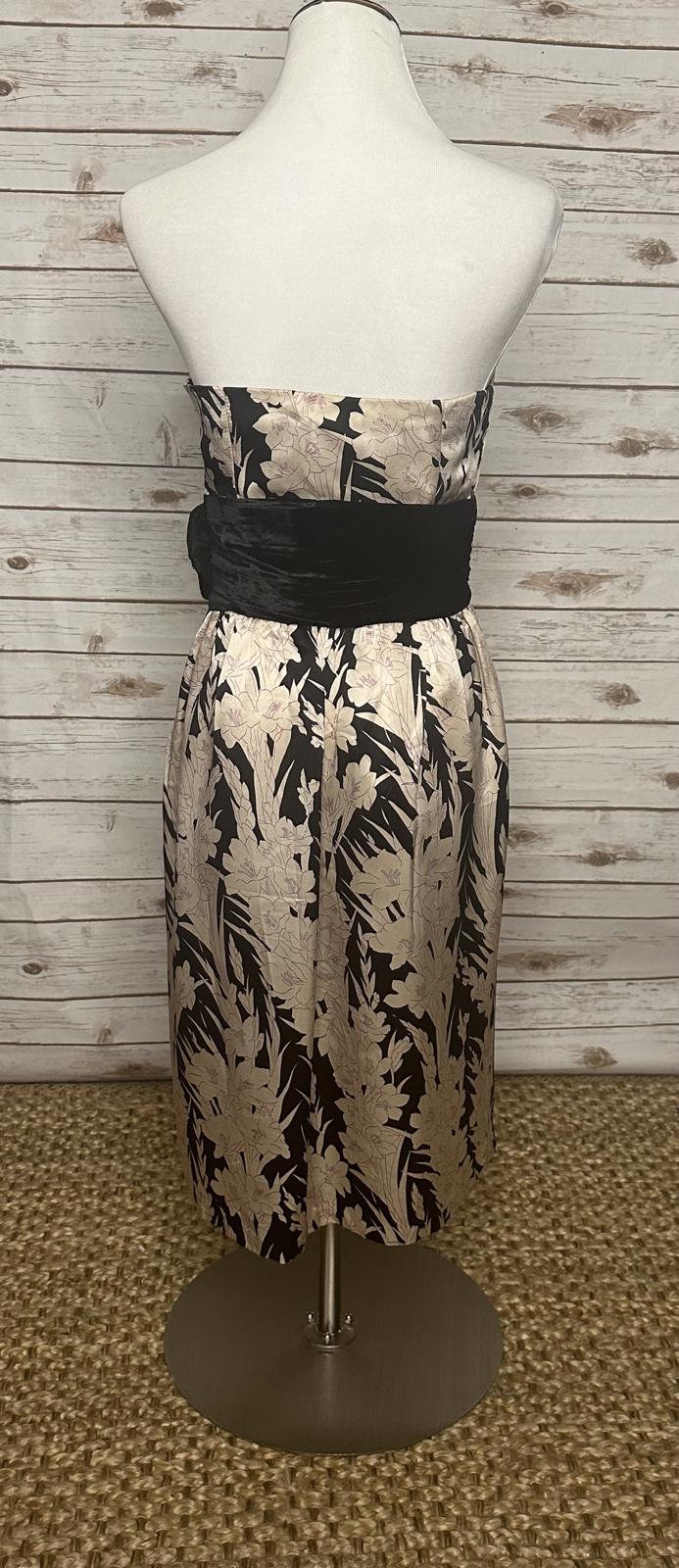 Tracy Reese black/cream floral classic whimisigoth strapless silk dress Size 4
