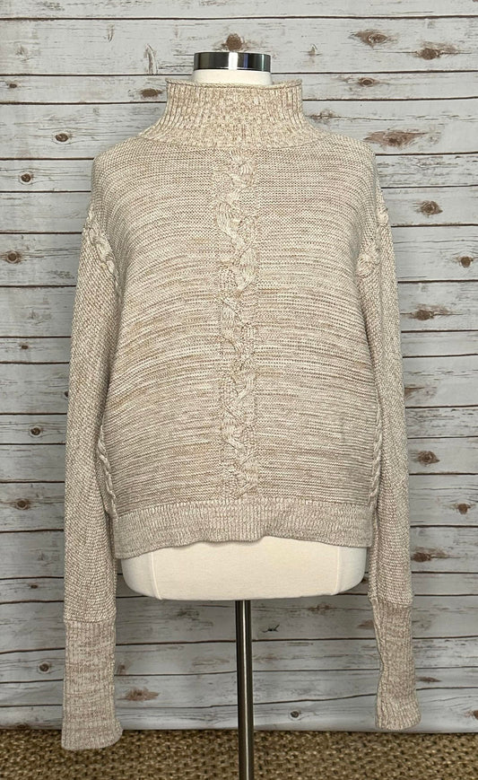 GAP classic oatmeal marled mock neck cotton cable knit sweater Size XL