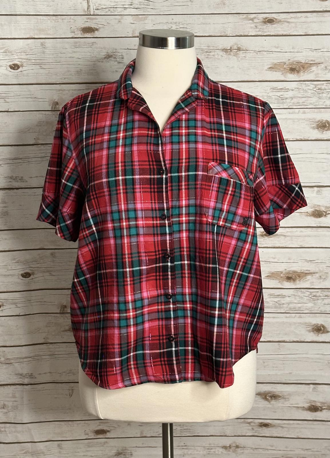 Victoria's Secret VS flannel short sleeve button-up pajama/sleep top Size XL