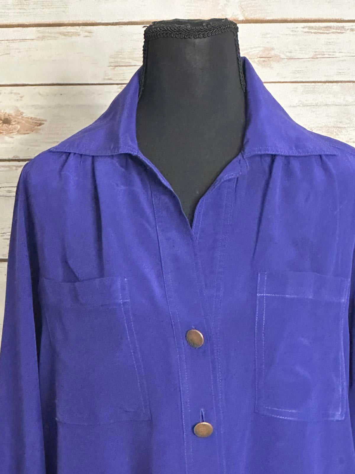 Anthropologie Hunter Dixon purple silk popover shirtdress Size Small