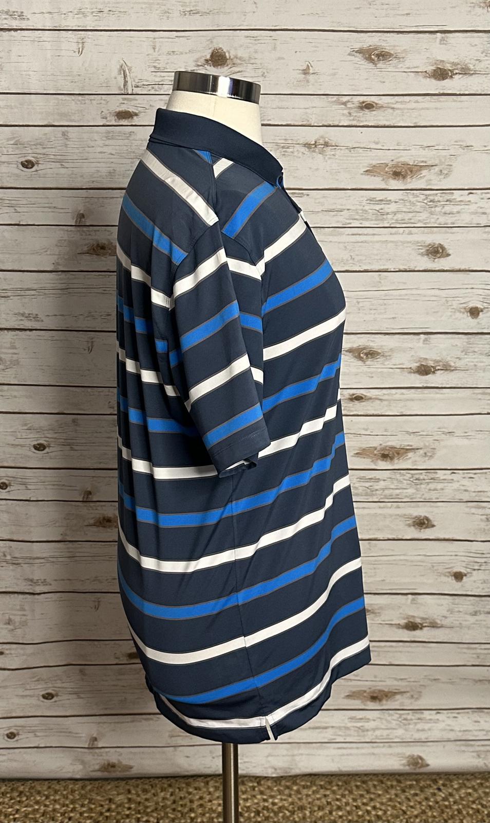 Nike Golf Dri-Fit activewear blue/grey striped polo shirt Size Large