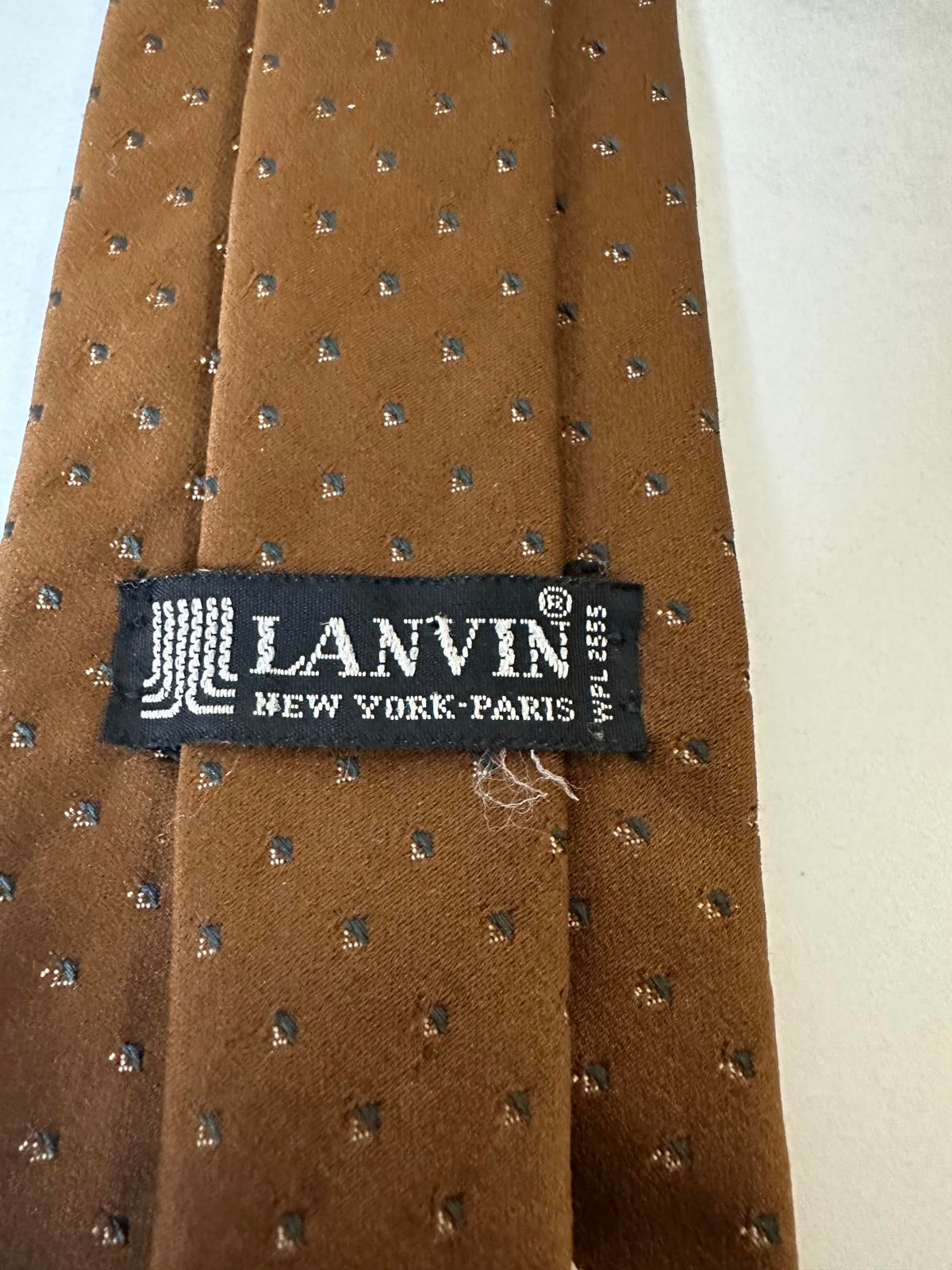 Vintage Lanvin golden brown geometric silk necktie